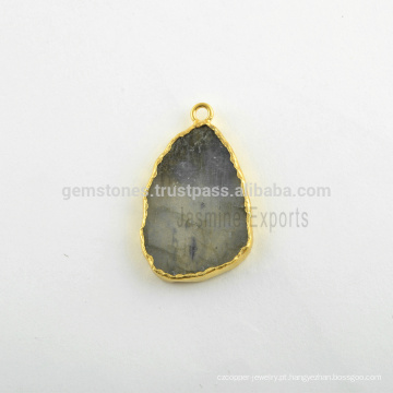 Handmade Best Quality Labradorite Slice Bezel Station Micron Gold Plated Sterling Silver Bezel Conector e Charm Fabricante